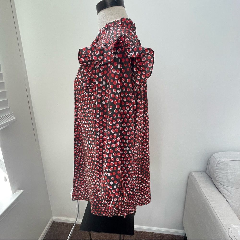 G by Giuliana Feminine Chic Ruffle Shoulder Blouse Red Pink Polka Dot Top 2X - Picture 10 of 11